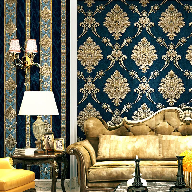 European Style Blue Damask 3D  - огляд і ціна Luxury Lifestyle Wallpaper