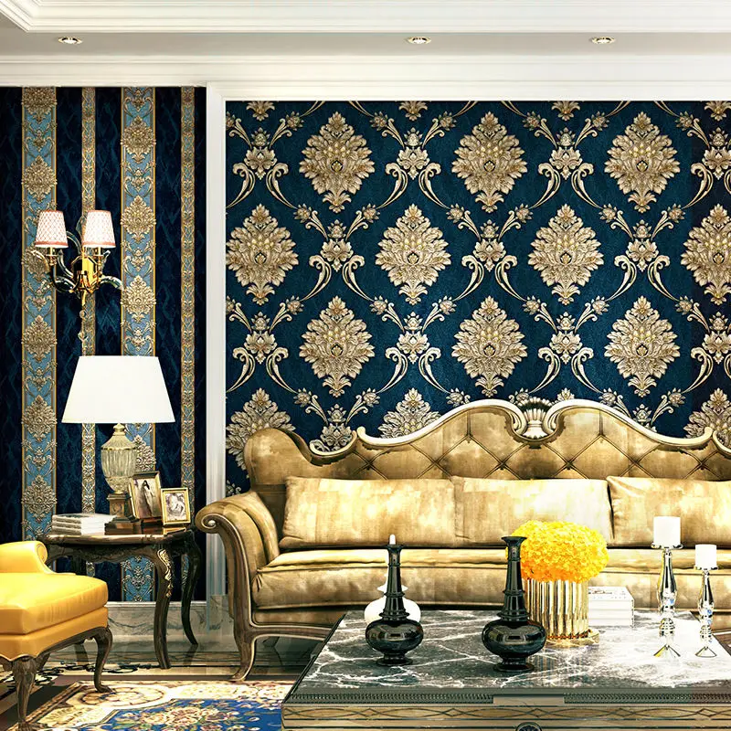 European Style Blue Damask 3D  - огляд і ціна Luxury Lifestyle Wallpaper